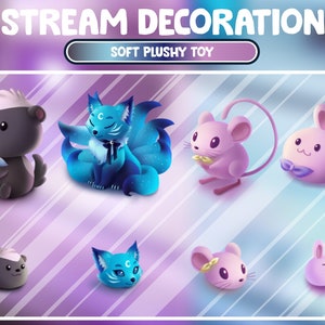 Animated Stream Decoration Animal Soft Plushy Toy / Kawaii Twitch Overlay / Lofi Aesthetic / Rabbit, Mouse, Nine Tail Fox, Honey Badger Deco