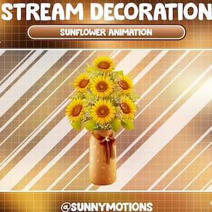 アニメーション Twitch ストリーム デコレーション: 黄色いひまわりの花瓶 / ローファイ美的夏の植物、花が咲くアドオン かわいい Twitch オーバーレイ アラート