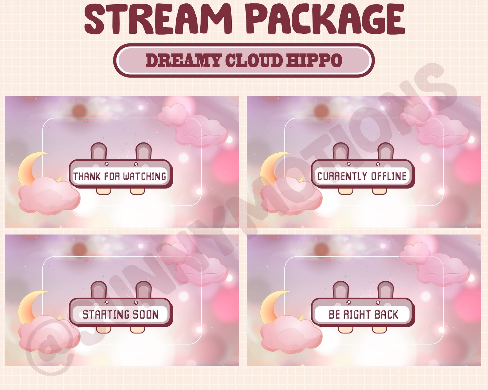 ANIMATED Twitch Stream Package / Cute Brown Hippo Sparkle / Streamer ...