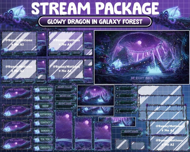 Recent Sub ANIMATED Stream Package: Dreamy Glow Dragon in Purple Blue Galaxy ...