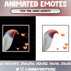Red Blue Grey Fox Tail Wag Heart Animated Twitch Emotes, Kawaii Animal Tail, Valentin Emotes, Cute Wolf, Cat, Kitty, Dog Streamer, Discord