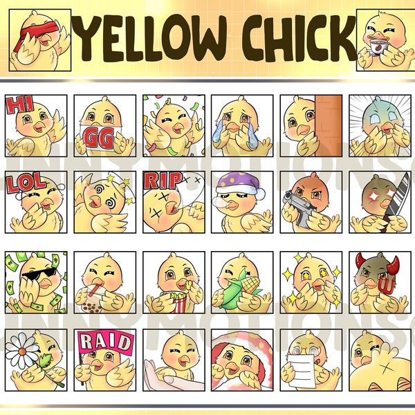 Yellow Chick Twitch Discord Mixer Youtube Emotes / Kawai Animal Emoji / Subscriber / Loyalty Sub Bit Badges / Baby Chicken Stream Overlay