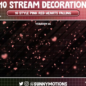 10 Glow Pink Red Hearts Falling Animated Stream Decoration, Love Couple, Valentine&#39;s Day Twitch Overlay, Flying Heart Vtuber Add-on Asset