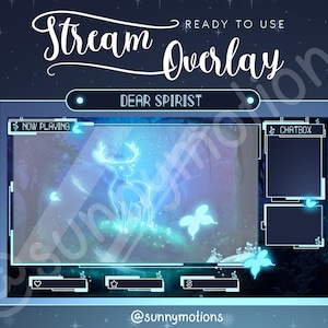 2x animiertes Twitch Spirit Deer In Forest Stream Overlay Set / Moon Light Forest Twitch Design / Streamer Graphics / Streamer / Fireflies