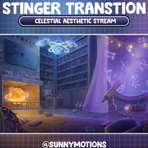 Animated Stream Stinger Transition / Witchy Celestial Room Twitch Overlay / Astrology Theme / Aesthetic Zodiac Sky / Telescope / Stars Moon