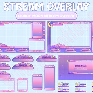 Animated Twitch Vaporwave Pink Purple Magical Cloudy Aesthetic Stream Package / Streamer Graphics / Kawaii / Sparkle / Moon / Cloud / Pastel