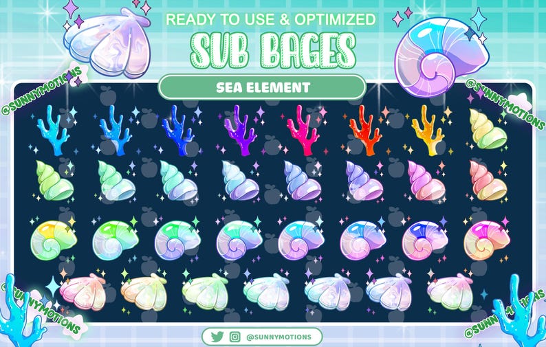Sub Pypriform Sea Shell 31 Pastel Colorful Coral, Sea Snail Complete Twitch Tier Sub Badges Set ...