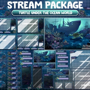 FULL ANIMATED Twitch Stream Package / Magic Green Turtle Under Ocean And Stunning Shipwreck / Ocean Sea Creatures Fish Underwater Overlays