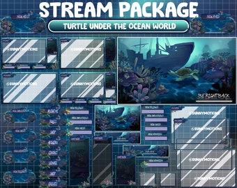 FULL ANIMATED Twitch Stream Package / Magic Green Turtle Under Ocean And Stunning Shipwreck / Ocean Sea Creatures Fish Underwater Overlays