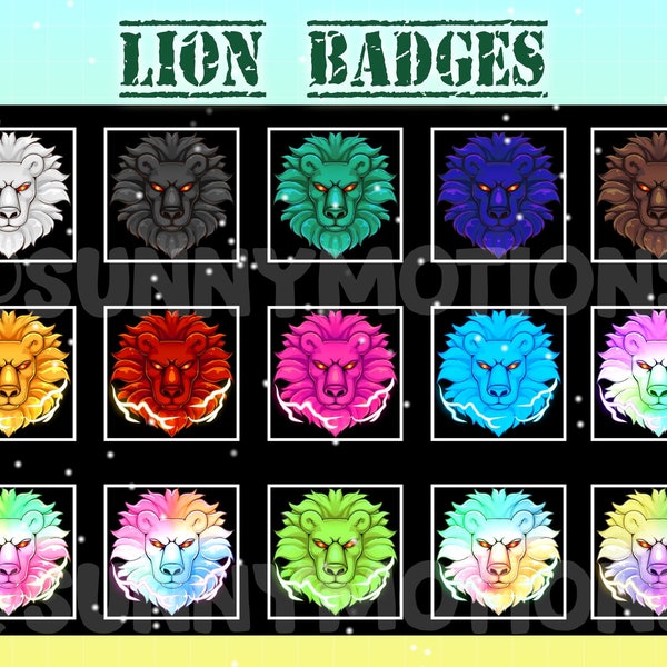 15 insignes de fidélité Lion Twitch / Emoji animal de la forêt kawaï / Badges Cool Cheer / Badges d'abonné pour streamer / Emotes lion grizzly