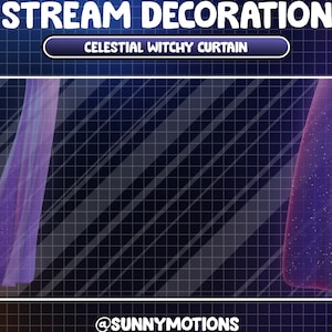 Animowana dekoracja transmisji Twitch: Fioletowo-niebieska niebiańska kurtyna sceniczna / Estetyczna nakładka Lo-fi Witchy Twitch / Dodatek do zasłon Magic Theater