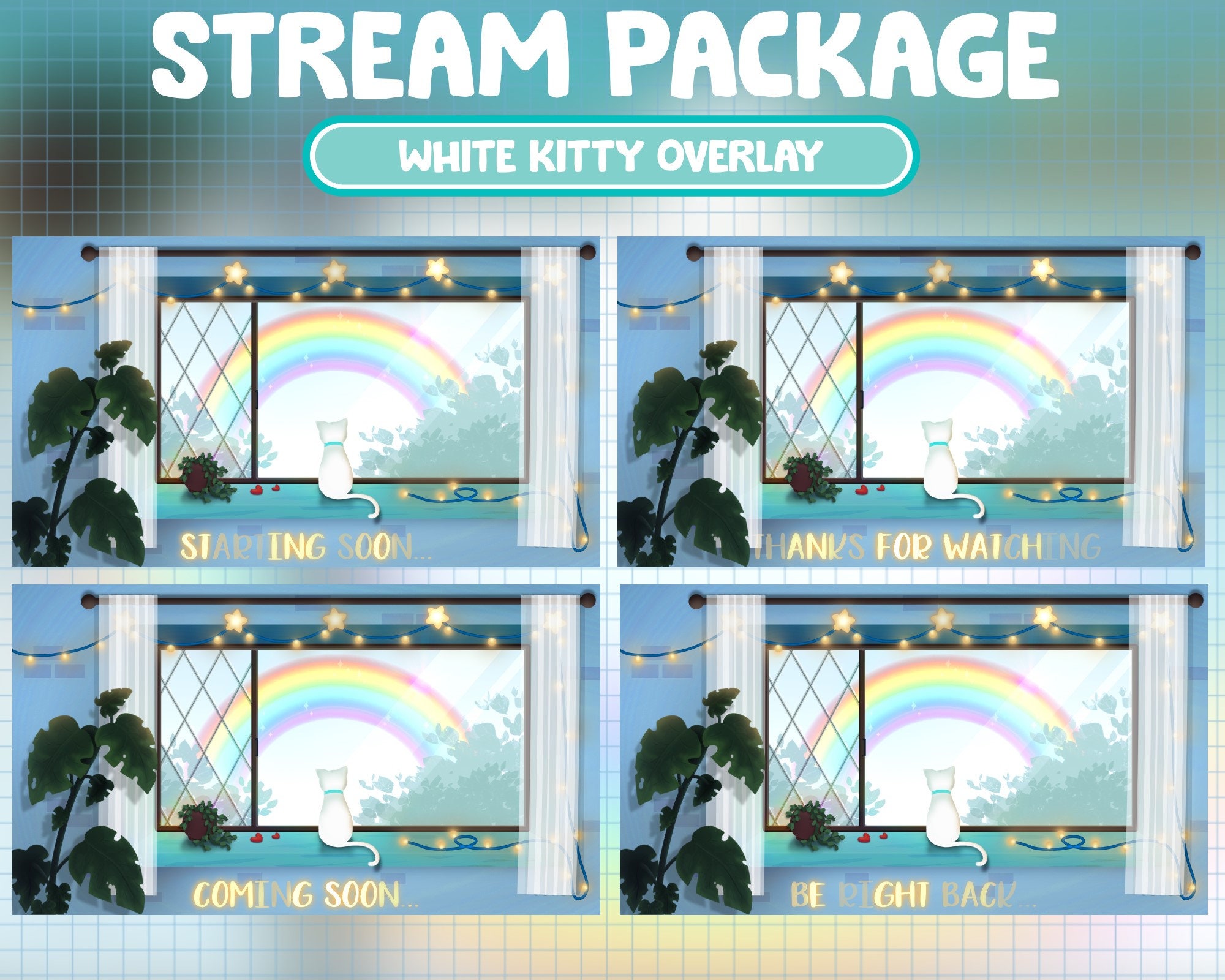 FULL ANIMATED Twitch Stream Package / Cute White Dreamy Kitty | Etsy