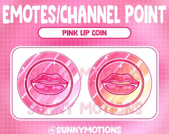 May include: Two pink and orange circular coins with a pink lip design. The text "PINK LIP COIN" is above the coins. The text "@SUNNYMOTIONS" is below the coins.