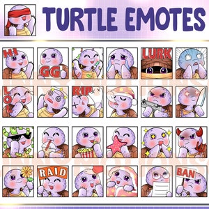 Purple Turtle Twitch Discord Mixer Youtube Emotes / Kawai Animal Emoji / Subscriber Loyalty Sub Bit Badges / Channel Points / Twitch Overlay