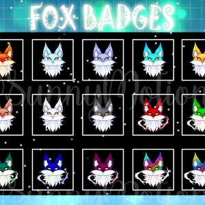 15 Fox Twitch Loyalty Sub Bit Badges / Kawai Animal Emoji / Cool Foxes Sub Badges / Subscriber Badges For Streamers / Angry Neon Fox Emotes