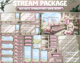 ANIMATED Stream Package: Aesthetic Cottagecore Spring, Lofi Cozy Desk, Potato Twitch Overlay, Fall Chrysanthemum Vintage PC Set Up Game Room