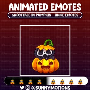 Animerade Twitch-emotes: Läskigt spökansikte i pumpa, kawaii spökansikte-överlägg Dead Killer Halloween Liemannen-emoji Stream Discord Mixer bild 3