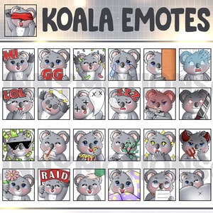 35 Cute Kawaii Koala Bear Twitch Discord Emotes / Kawai Emoji / Subscriber Loyalty Sub Bit Badges / Channel Points / Animal Crossing Bundle
