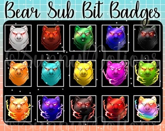 15 Bear Twitch Loyalty Sub Bit Badges / Kawai Animal Emoji / Cool / Subscriber Badges For Streamer / Grizzly Bear Emotes / Brown Polar White