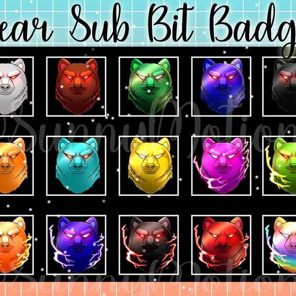 15 Bear Twitch Loyalty Sub Bit Badges / Kawai Animal Emoji / Cool / Subscriber Badges voor Streamer / Grizzly Bear Emotes / Bruin Polar White