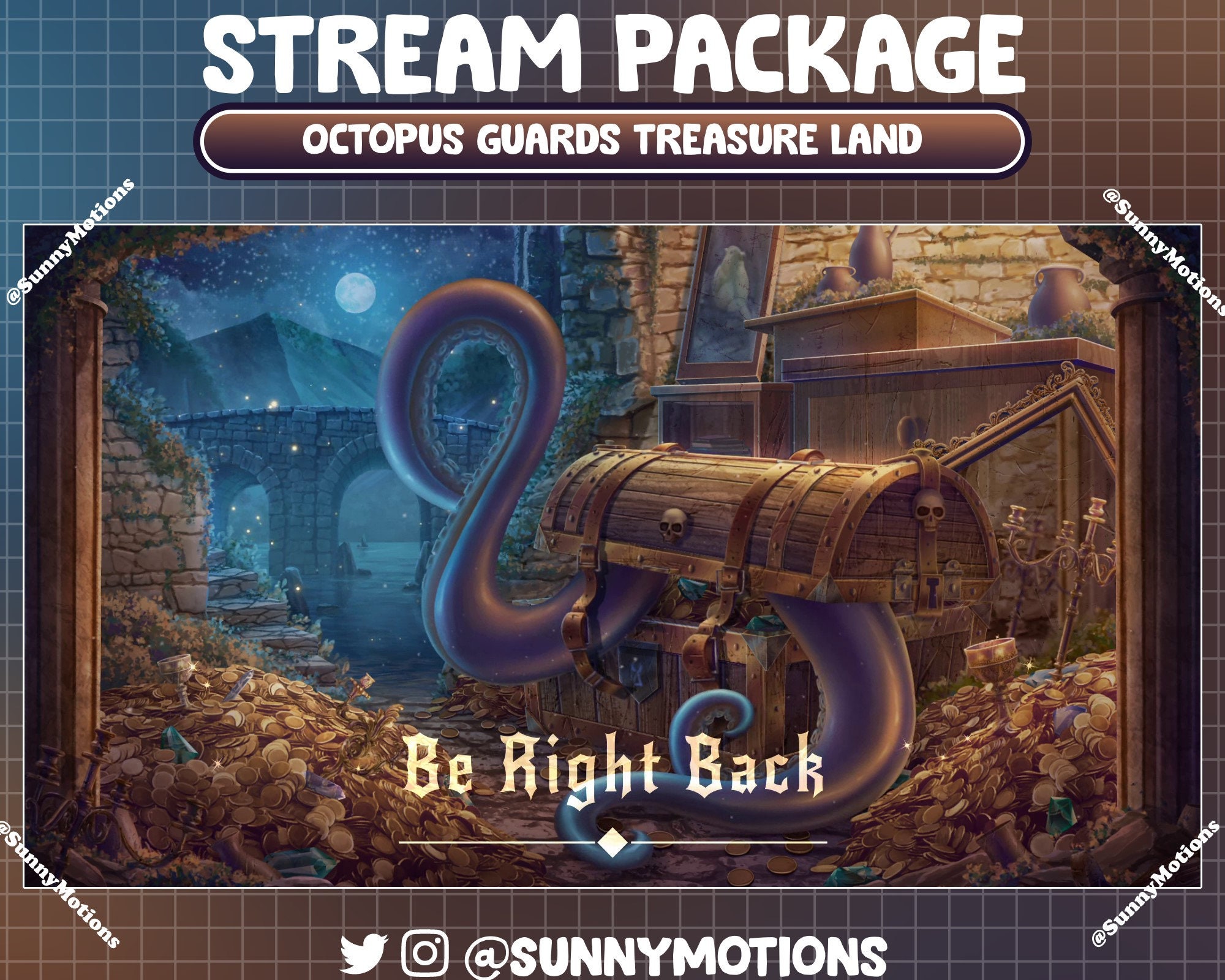 Guard Card Animation ANIMATED Stream Package: Purple Blue Octopus Guards Treasure Chest ...