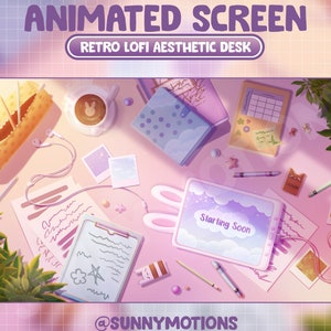 Écran de diffusion Twitch ANIMÉ / esthétique Lofi rétro / Superposition de pastel rose orange / Dest gamer Kawaii / Scène de pièce d&#39;installation / Après-midi / Coucher de soleil