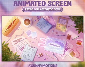 ANIMATED Twitch Stream Screen / Retro Lofi Aesthetic / Pink Orange Pastel Overlay / Kawaii Dest Gamer / Setup Room Scene / Afternoon /Sunset