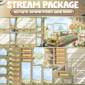 ANIMATED Stream Package: Aesthetic Cottagecore Autumn, Lofi Cozy Desk, Potato Twitch Overlay, Fall Chrysanthemum Vintage PC Set Up Game Room