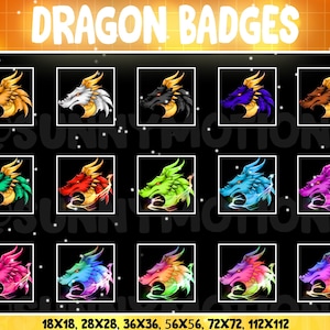 15 Dragon Twitch Loyalty Sub Bit Badges / Kawai Animal Emoji / Cool Subscriber/ Angry Emotes Discord Mixer / Sooky Badge Shield For Streamer