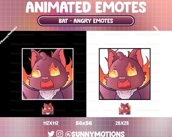 Animated Angry Bat Twitch, Discord Emotes, Kawaii Pastel Bat Fire, Halloween Emotes, Rage Spooky Dracula, Witchy Stream Pet For Streamer