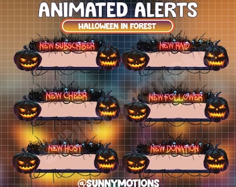 6x Animated Alerts Halloween Twitch Stream / Moon Witch Gothic Pumpkin Ghost / Glowing Spirit Eve Spooky Dark Forest / Fireflies / Mushroom