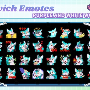 32x Cute Chibi Kawaii Turquoise Blue White Wolf With Blue Eyes Twitch Discord Emotes, Forest Animal Emoji, Subscriber Loyalty Sub Bit Badges