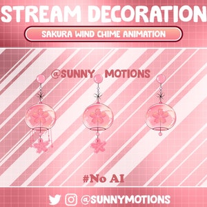 Animated Twitch Stream Decoration Animal: Kawaii Cozy Pink Sakura Cherry Blossom Wind Chime, Lo-fi Aesthetic Spring Wind Bell Twitch Overlay