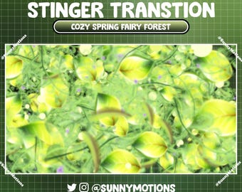 Animated Green Leaves Falling Stream Stinger Transition, Magical Spring Forest Leaf Grass Scenes Transition Overlay, OBS Vtuber Assets Alert
