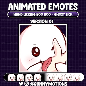 Animated Twitch Emotes: Cute Ghost Lick Hand, Kawaii Chibi Boo Boo Ghost Lick Emotes, Halloween Night Emoji Stream Discord