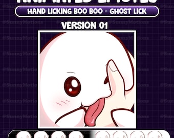 Animerade Twitch-emotes: Söt spökslickande hand, kawaii Chibi Boo Boo spökslickande emotes, Halloween-emoji Stream Discord
