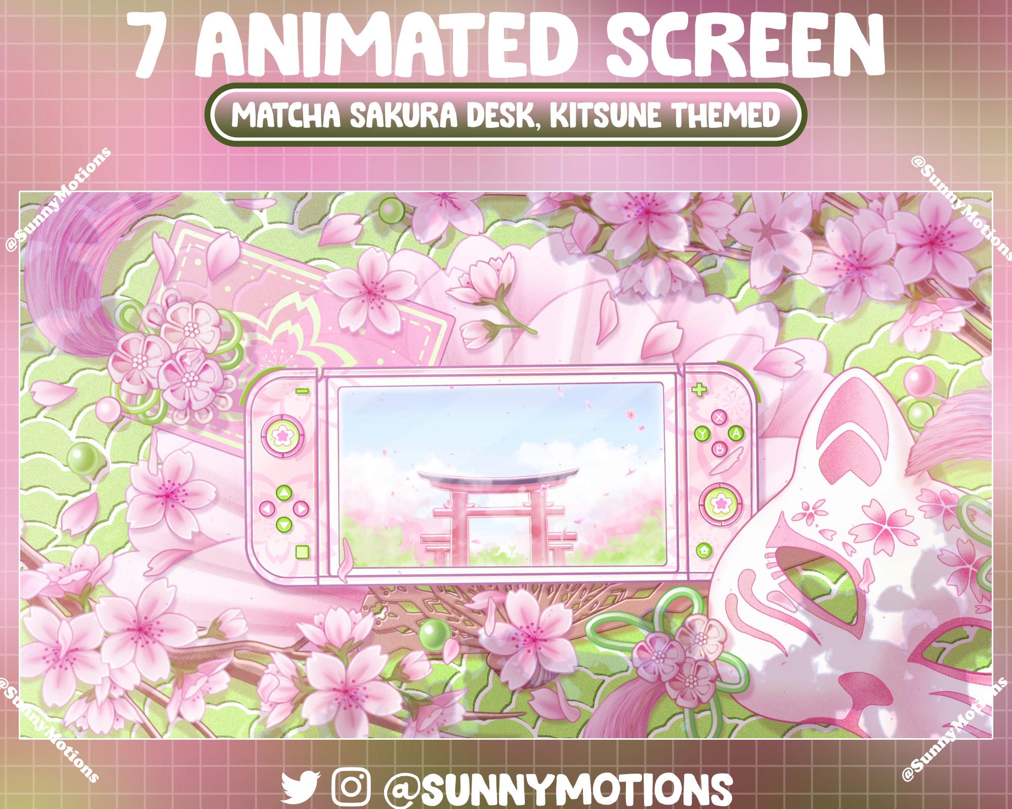Matcha Overlay Rivals Animated Pink Green Matcha Sakura Switch Desk Twitch Screen Overlay ...