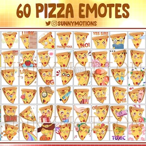 60 Cute Pizza Twitch Emotes, Discord, Streamer, Kawai Yummy Pizza Slice Emoji, Fast Food Subscriber Loyalty Sub Bit Badge Channel Point Icon