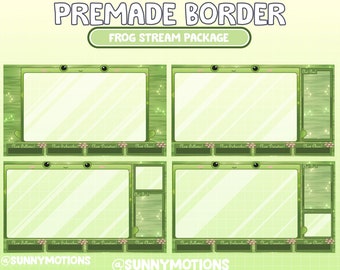 4x Animated Love Cute Froggy In Lotus Lake Twitch Screen Overlay Premade Border Twitch | Green Frog In Lily Lake Twitch Stream Package