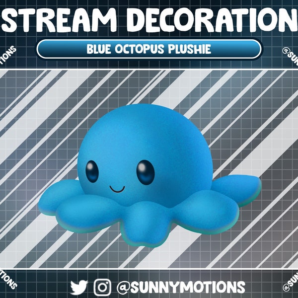Animated Stream Decoration: Cute Blue Octopus Plushie Twitch Overlay, Octopus Stuffed Animal, Octopus Pillow, Toy Octopus Plush Alert Webcam