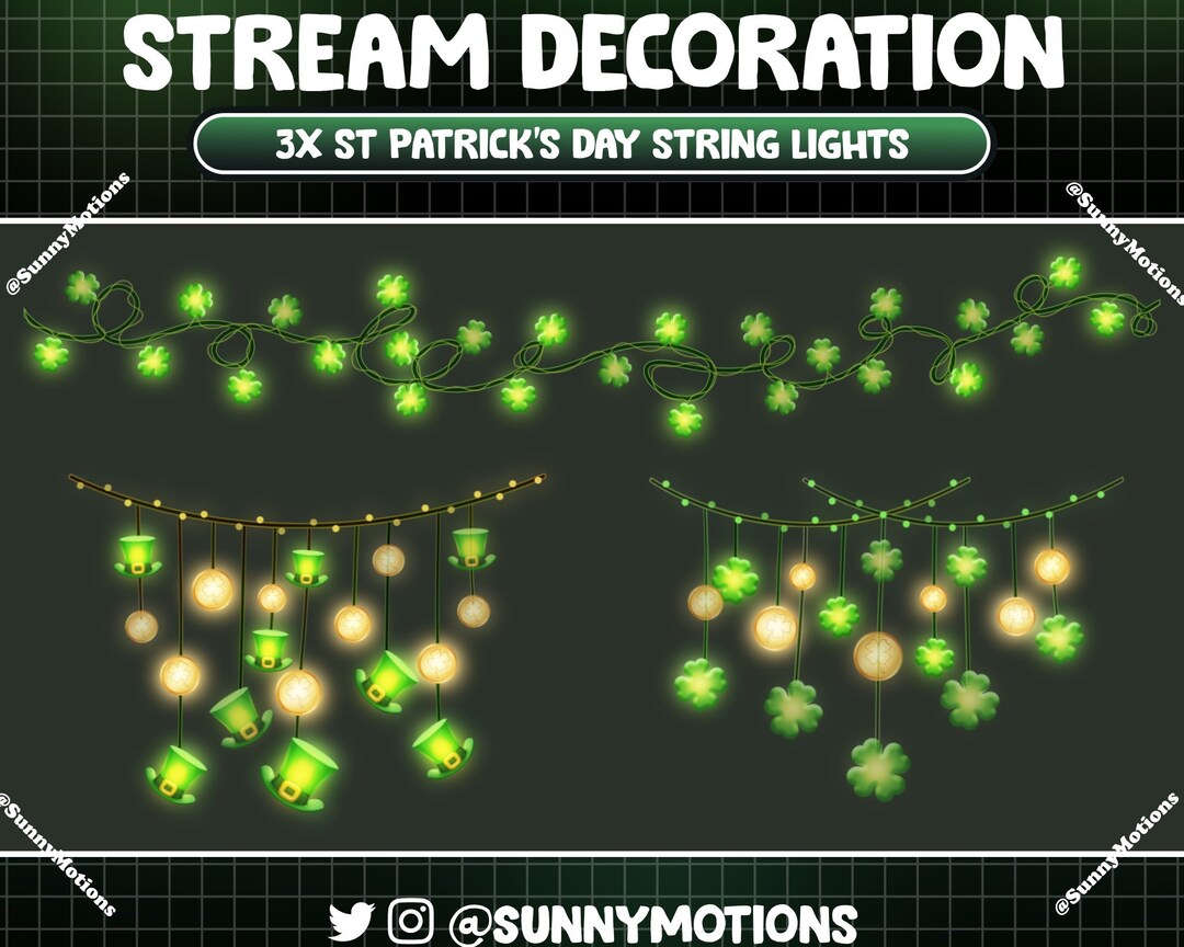 3 Animated Stream Decoration: Aesthetic St Patrick's Day Light String ...