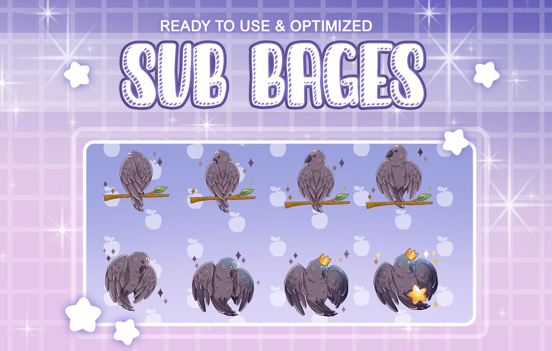 Raven Twitch Loyalty Sub Bit Badges / Kawai Animal Emoji / Cool ...