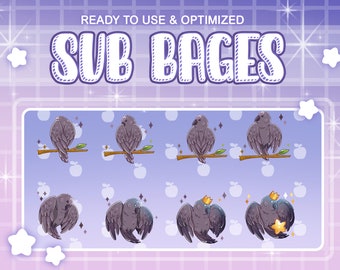 Raven Twitch Loyalty Sub Bit Badges / Kawai Animal Emoji / Cool Subscriber Corbie Badges Streamer / Black Bird Emotes / Crow Twitch Overlay