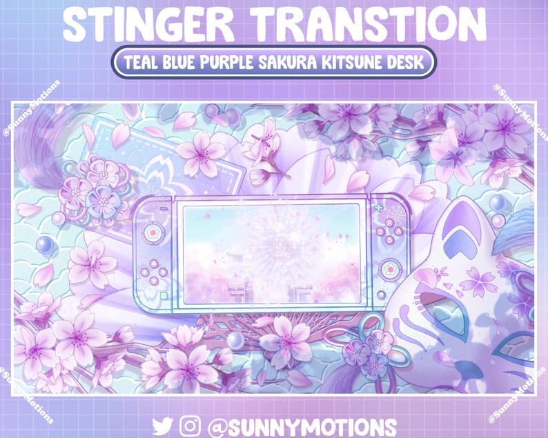 1 Animated Pink Purple Blooming Cherry Blossom Stream Stinger Transition, Japanese Sakura Twitch Overlay, OBS Vtuber Assets, Twitch Alerts image 3