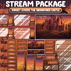 Animated Stream Package: Sunset Covers Halloween Abandoned Castle, Haunted Medieval, Witches Churches, Gothic, Spooky, Bats Twitch Overlay