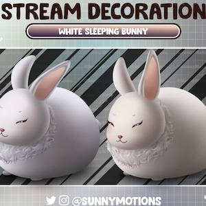 2 Animated Stream Decoration: White Sleeping Bunny Twitch Overlay, Aesthetic Rabbit Scene, Magical Animal Easter Vtuber-Asset, Alert, Webcam