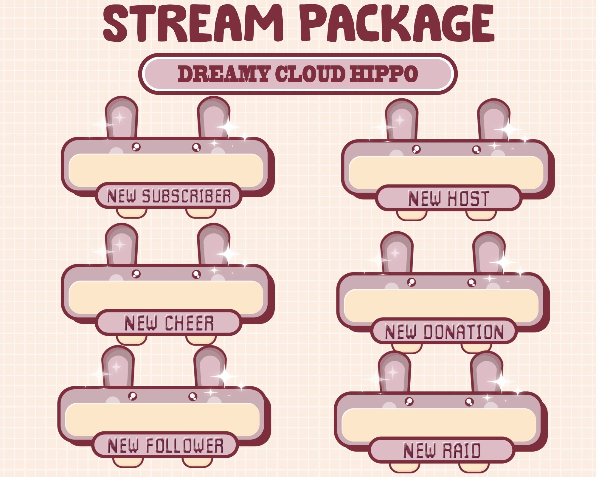 ANIMATED Twitch Stream Package / Cute Brown Hippo Sparkle / - Etsy
