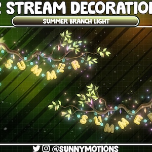 Animated Summer Twinkle Light Stream Decoration, Branch Light, Bulb Summer Season, Happy New Year Eve Party Green Plant Vines Twitch Overlay