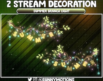Animated Summer Twinkle Light Stream Decoration, Branch Light, Bulb Summer Season, Happy New Year Eve Party Green Plant Vines Twitch Overlay