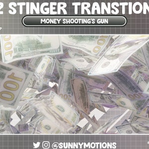 Animated Stream Twitch Stinger Transition: Lo-fi Vibe Aesthetic Money Shooting Gun, Falling USD Moneys, Dollars Gift, Cheer, Bits, Cash Rain